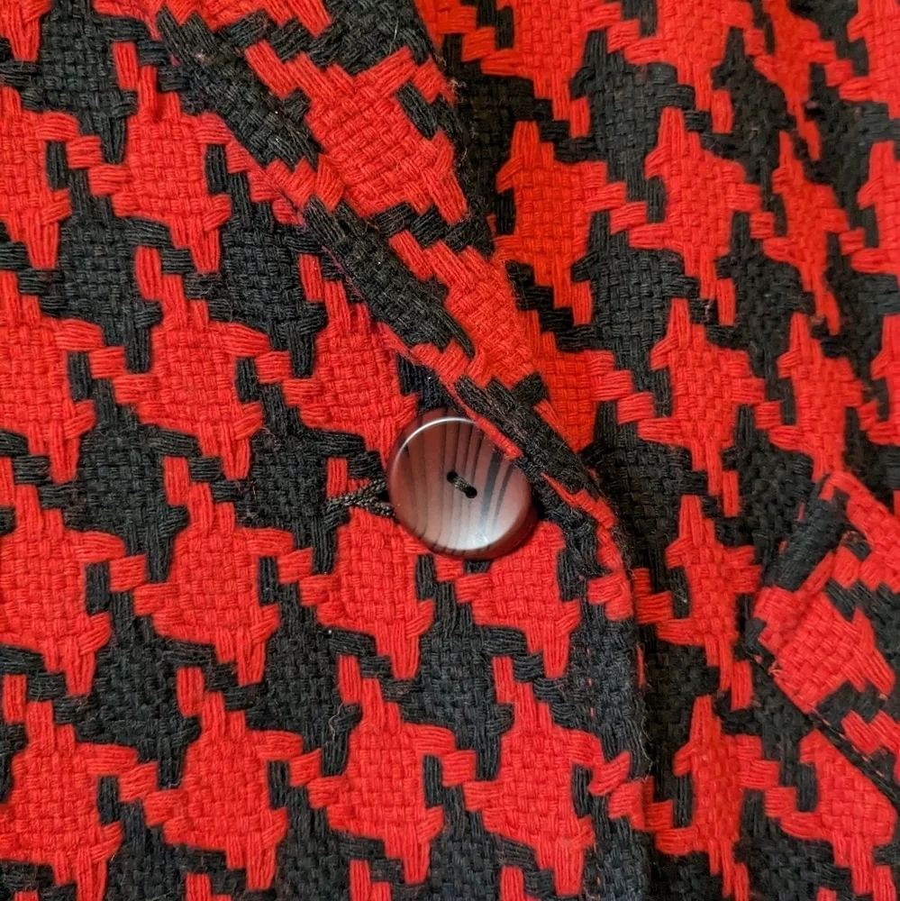 King Feather Retro Red & Black Houndstooth Pea Coat Size L - Picture 5 of 15